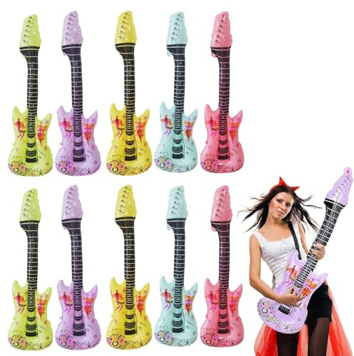 10 Stück Luftgitarren zum Aufblasen, Gitarre Aufblasbar, Luftgitarre, Aufblasbare Gitarre, Luft Gitarren Accessoire für Mottopartys, Karneval und Fasching, Aufblasbarer Band Deko
