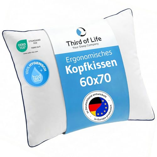 Third of Life Cuscino inSPIRO 60x70 cm | Cuscino ergonomico per Dormire sulla schiena, sul fianco o a pancia in giù | Morbido e Leggero | Lavabile in Lavatrice