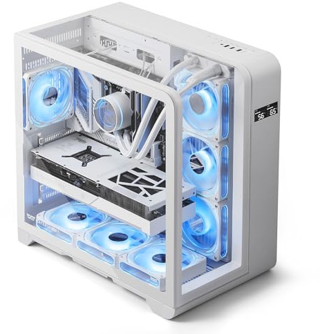 darkFlash ATX Mid-Tower PC Case with Screen, Three Side Glass, Curved Full View Dual Gaming PC Case, 4 PWM ARGB Fans Computer Case Pre-Installed, Type C, RTX 40 Compatible, White(L280)