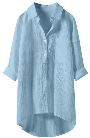 Angxiwan Deals of The Day Sale Prime Women Button Down Shirts for Women UK Lightweight Linen Cotton Blouse with Pocket Casual Loose Fit Long Sleeve Tunic Tops Oversized Todays Deals of The Day.