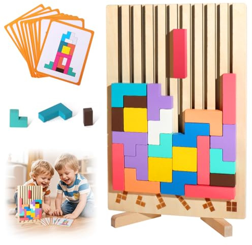Tetris träspel, Montessori leksak från 3 år, träpussel 3D-pussel, trä Tetris Montessori, intelligensspel, geometriska block, gåva för barn