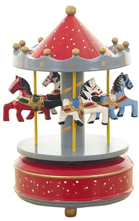 DEKKRYNFV 3. Boîte à musique carrousel en bois à manivelle avec rotation fluide et mélodies de vacances pour Noël, salon, ambiance vintage