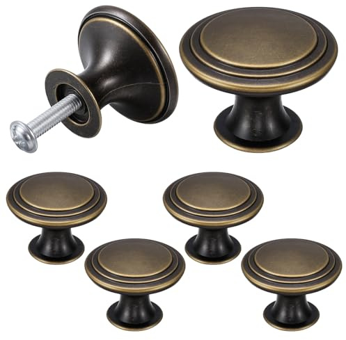 LXUEJIE 6 pomos de armario vintage, pomos para muebles, pomos redondos de bronce antiguo, tiradores de cocina, tiradores redondos para muebles de cocina, pomos de muebles antiguos, pomos de puerta de