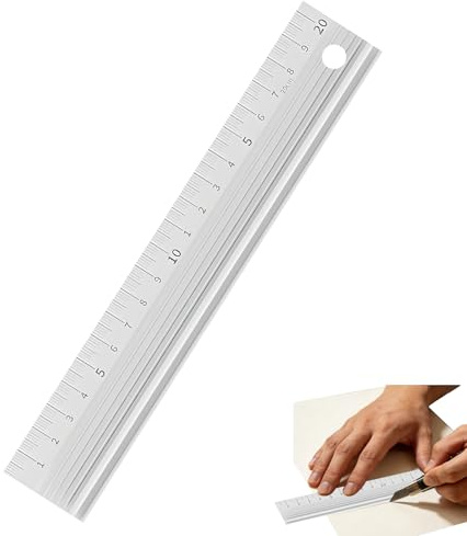 White Aluminium Cutting Ruler, With Raised Grip, Metal Safety Ruler, Multifunctional Precision Metal Safety Rulers, For Length Measurement (Silver-20cm)