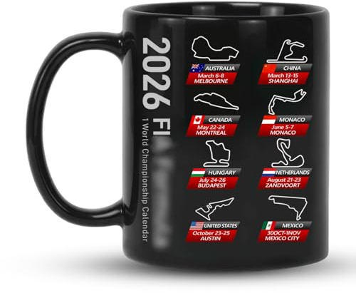 2026 F1 Schwarzer Becher, Glühweintassen, Mikrowellensicher Kaffeebecher Porzellan, Sportwagen Motiv Grosse Tasse für Valentinstag Geburtstag Vatertag, Geschenke für Fans Vater Freund Bruder