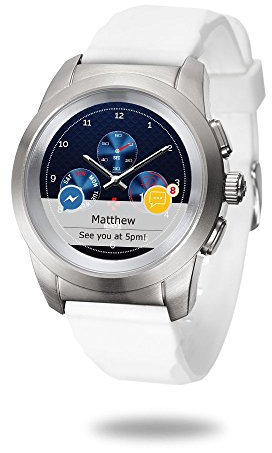 MyKronoz ZeTime Original hybride Smartwatch 39mm mit mechanischen Zeigern über einen runden Farbtouchscreen – Petite Matt Silbern / Weiß Silikon Glatt