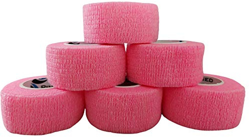 PintoMed - BENDAGGIO COESIVO - ROSA - garza elastica, 6 rotoli x 2.5 cm x 4.5 m autoadesiva flessibile bende, qualità professionale, primo soccorso - Sports Wrap Cohesive Bandage