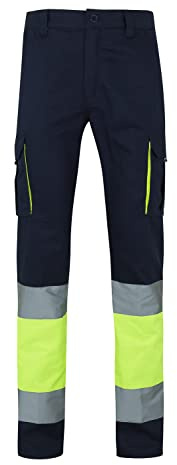 VELILLA 303007 Pantalone 100% Cotone Alta visibilità Colore Blu Navy Navy/Arancione Fluoro Taglia L, Blu Navy/Giallo Fluo, XXL