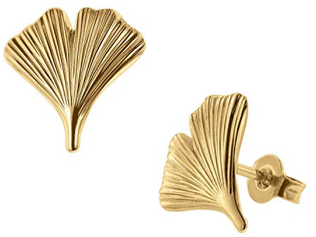 trendor Damen Ohrringe Gold auf Silber 925 Ohrstecker Ginkgo-Blatt zeitloser Ohrschmuck aus Sterlingsilber für Frauen, 75723