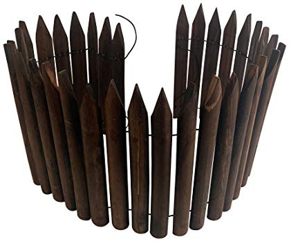 Worth Garden Wooden Short Fence Lawn Edging – Burnt Wood Finish Flexible Garden Border, No Dig Landscape Edging for Flower Beds, Tree Border & Yard – 11.8” H x 42” L