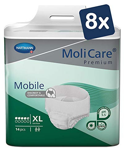 MoliCare Premium Mobile Einweghose: Diskrete Anwendung bei Inkontinenz für Frauen und Männer; 5 Tropfen, Gr. XL (130-170 cm Hüftumfang), 8x14 Stück