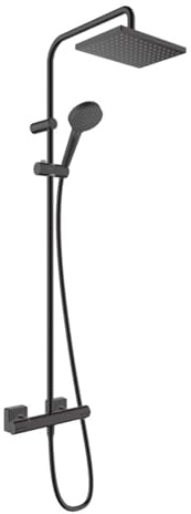 hansgrohe wassersparendes Duschsystem Vernis Shape, Brausekopfgröße 230 x 170 mm, Duschset mit/inkl. Thermostat, Duschkopf, (Dusch-)Schlauch, Brausestange, Regendusche mit 1 Strahlart, Mattschwarz