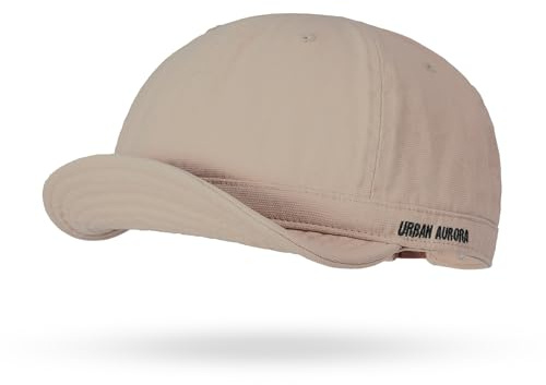 CLAPE Bomullskeps med kort skärm, mjuk vikbar basebollkeps, DY06-beige, 55-60 | Justerbar, enfärgad, unisex kort brätte baseballkeps för vardagen, fritid, resor, streetwear