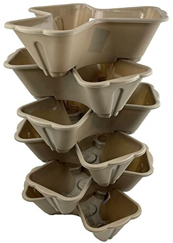 Faboer 6 x Strawberry Planter Trio 3 Pot Tri-Pot Stacking Pot for Herb Flower Bedding Indoor Ourdoor Garden (Brown)