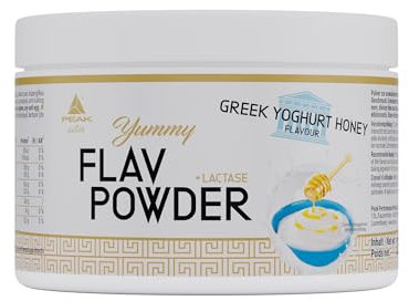 PEAK Yummy Flav Powder - 250g Geschmack Greek Yoghurt Honey I 50 Portionen I Geschmackspulver zum Süßen fast ohne Kalorien und ohne Zuckerzusatz I mit Inulin und dem Verdauungsenzym Laktase I vegan