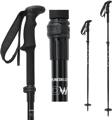 Zipline Blurr EXT MRDW Collection - Adjustable Graphite Composite Ski Poles for Backcountry & All-Mountain, Designed by Gold Medalist David Wise (Touring Grip-Obsidian, 105 cm - 145 cm - Long Handle)