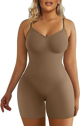 SHAPERX Body för smalare figur och platt mage, dam, skulpterar kroppen, slimmar, Shapewear Bodysuit, kastanj, L/XL