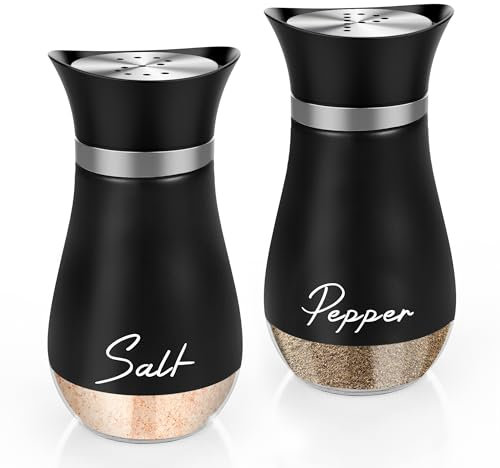 Dorblely Salière et Poivrière Set, 120ml Acier Inoxydable Poivriere, Saliere en Verre, Pots à épices, pour La Maison ou La Cuisine, Épices, Restaurant - Noir