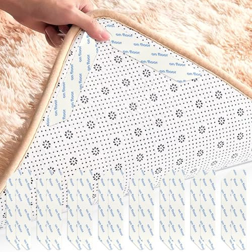 Hmeuest Rug Gripper, 16 Pcs Anti-Slip Rug Grippers for Laminate Floor, Washable Reusable Rug Grippers from Rug to Carpet, Carpet Grippers for Marble, Wooden Floors (White)