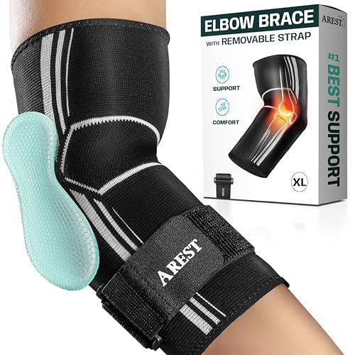 AREST Gomitiera Palestra con Fascia di Compressione - Tutore Gomito Sportiva per Attività Fisiche - Gomitiera Pallavolo per Uomo e Donna (XL)