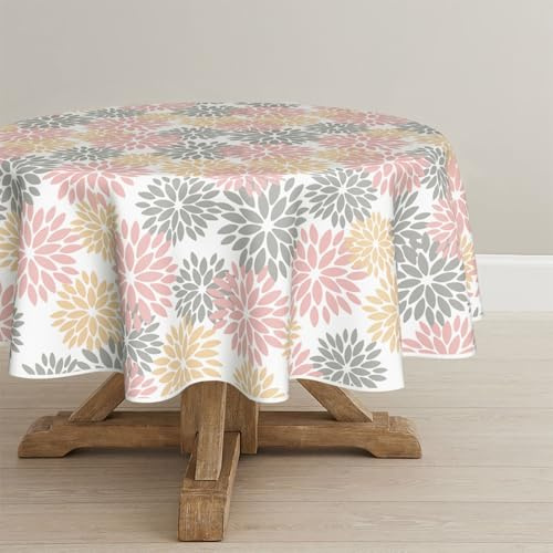 Artoid Mode Nappe Ronde en Fleurs Dahlias Roses Automne 140 cm, Saisonnalité Automne Anti-taches Linge de Table Décoration de Cuisine Vacances Fête Décor