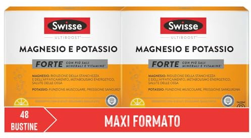 Swisse Magnesio e Potassio FORTE - Integratore Potassio e Magnesio in Polvere Uomo e Donna con Vitamine e Sali Minerali, Integratori Stanchezza e Recupero Muscolare, 48 Bustine al Limone Made in Italy