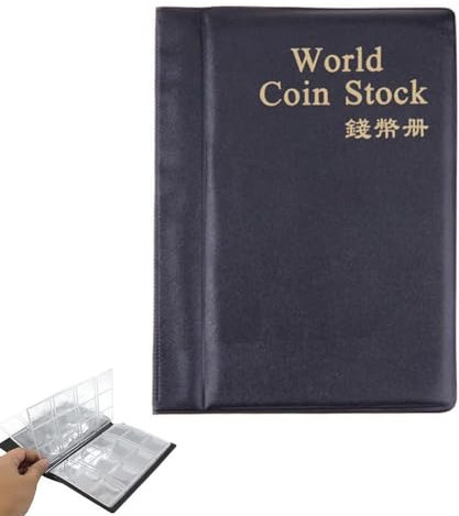 Álbum de colección de monedas de 120 bolsillos, 10 páginas de World Coin Stock Book (negro)