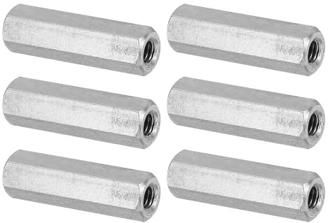 PATIKIL M4 x 0.7-Pitch Dado Esagonale Lungo Acciaio Inossidabile 304, 6pz 25mm/ 1 L Dadi di Accoppiamento Dado a Barra Lunga Intera Connettore per Barra Filettata, Tono Argento