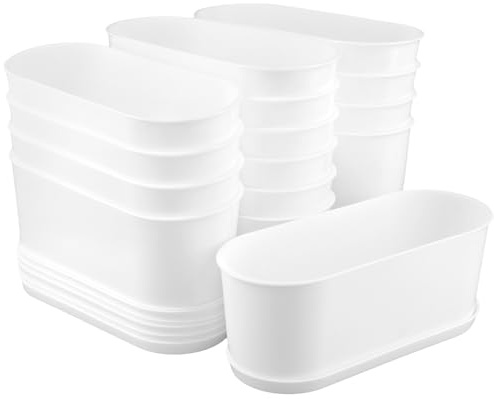 MAHIONG 15 PCS 22.8 x 9 x 8.2 cm White Window Box Planter, Plastic Flowerpots, Pots with Drain Hole for Balcony, Office, Garden, Outdoor, Windowsill
