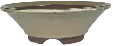 Genérico BIOMATA Pot de bonsaï rond en céramique 19,1 x 19,1 x 6,3 cm Fabriqué au Japon | Pot de bonsaï avec trou de drainage | Pot vert pour usage extérieur et intérieur | Trois tailles au choix