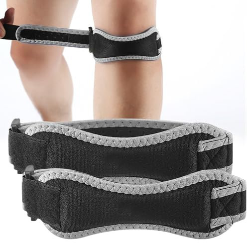Genouillère Rotulienne 2 Pièces, sangles de genou pour tendon rotulien,Genouillère Sport Réglable, Genouillère Sport pour Rotulienne Femme et Homme, pour Basketball, Fitness, Volley-ball,Gris