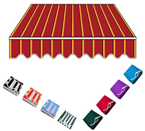 Toldo impermeable de 12 x 10 pies, refugio retráctil para jardines, patios, tiendas y garajes, cubierta de lona a rayas rojas (4 x 2 m)