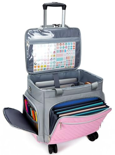 Amythe Rolling Teacher Tote Bag with Accordion File Organizer, 5 Wheels Laptop Briefcase with 15.6 Laptop Compartment, Wheeled Bag for Work, Office, Craft-Grey
