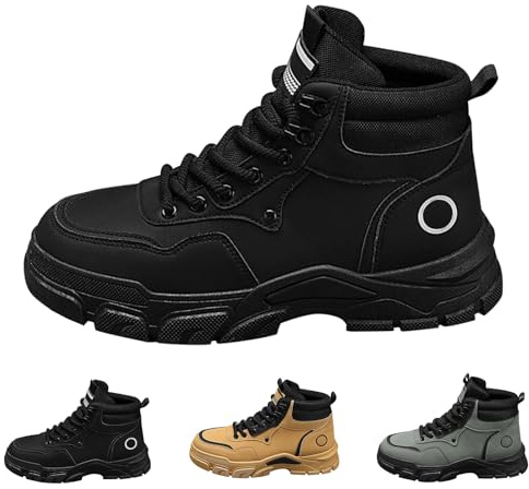Botines de piel sintética para hombre, botas de invierno, con cordones, suelas gruesas, elegantes, deportivas, botas de saltar, caña corta, zapatos de otoño, antideslizantes, para exteriores