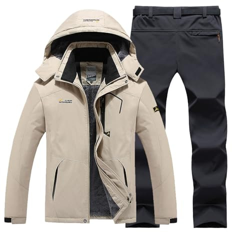 Generisch Vêtement de ski professionnel pour homme - Veste d'hiver respirante avec pantalon de ski résistant pour les activités de plein air, beige, XL