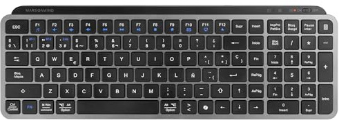 Mars Gaming MK-SILENKEYS, Trådlöst Full-Format Kompakt Tangentbord, Låg Profil, Tysta Saxbrytare, Copilot AI-tangent, Bluetooth 5.1 Dual + 2.4GPRO, Batteri 200h, PC/Mac, Spanska, Svart