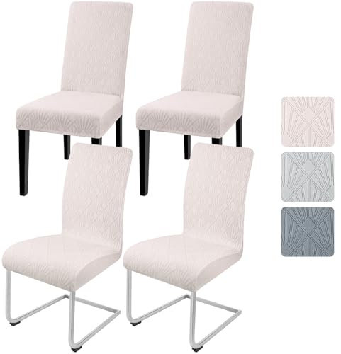 Alishomtll Dining Chair Covers Set of 4 Stretch Chair Slipcovers Jacquard Covers for Swing Chair Spandex Removable Washable Chair Protectors for Dining Room Kitchen Banquet Wedding Party (Beige 4psc)