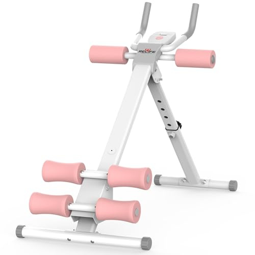 RELIFE REBUILD YOUR LIFE Máquina de entrenamiento abdominal AB plegable para entrenamiento de fuerza, entrenador de abdominales para gimnasio en casa 180kg (Rosa)