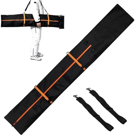 Waterproof Ski Storage Bag - Double Padded | Foldable Ski/Snowboard Carrier with Organizer Compartment| Tear-Resistant Oxford Cloth | Ideal for Airplane Travel, Slopes, & Winter Outdoor Snow Condit