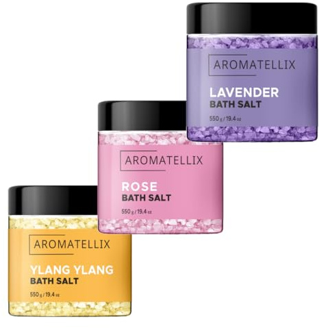 Harmony of Senses Bath Salt Set – Lavender, Rose & Ylang-Ylang | with Natural Essential Oils | for Relaxation & Wellness | Bath Additive Set, Sauna Salt & Foot Bath | Gift Set for Women & Men