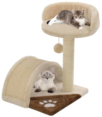 Ordellia Arbre à chat en sisal - 40 cm - Beige et marron - Arbre à grimper avec grotte, hamac, tour de jeu, colonne à gratter et plateforme en peluche pour entretien des griffes, appartement et