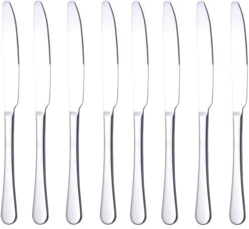 QUCHER 22,86 cm bifångknivar, bifogad middag modifierad rund servis, rostfritt stål bestickset för hem kök restaurang (8 pack)