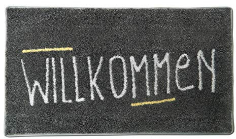 Mikrofaser-Fußmatte 40x70cm / rutschfeste Türmatte mit extra starker Nässe,-Schmutzfunktion/für Haustüre (dunkelgrau - Willkommen)