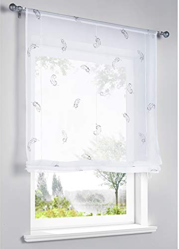 SIMPVALE, tenda in voile, con ricami in piuma, per camera da letto, soggiorno, balcone, cucina (80 x 100 cm, tenda romana)