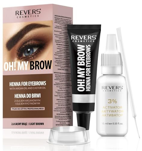 REVERS COSMETICS Color Cejas Marrón Claro con Aceite de Argán y Aceite de Ricino (Omega 6, Caroteno, Vitaminas A, E, F) Resultado Natural, Larga Duración de 4 Semanas, Hasta 15 Aplicaciones