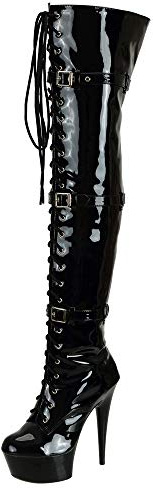 SheSole Women's Over The Knee Thigh High Heel Boots Platform Zip Buckle Lace Up Black US Size 11