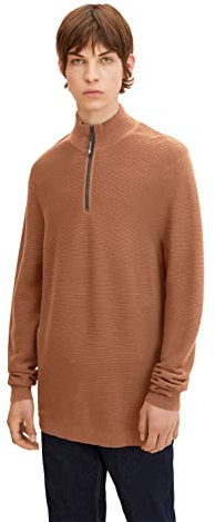 TOM TAILOR Denim Herren Troyer Strickpullover 1033629, 15037 - Light Wood Brown, L