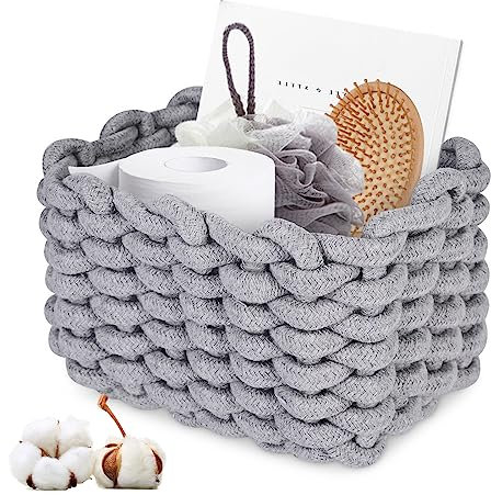 Cestas Almacenaje de Cuerda de Algodón, Cesta de Cuerda de Algodón Cestas Almacenaje Bebe, Cesta Bebe Organizadoras, Cajas Organizadoras Baño Decorativas para Armarios, Salones, Juguetes (Gris)