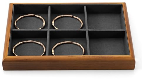 Oirlv Vassoi Per Gioielli In Legno Massiccio A 6 Griglie, Impilabili, Organizer Per Gioielli, Espositore per Gioielli (Grigio scuro)