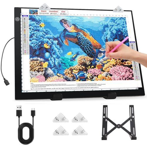 Zocelight mesa de luz a3, 4800lux Super Bright 5 mm ultra delgada mesa de luz para dibujo con soporte y clip, caja de luz de atenuación de 3 niveles para artistas, dibujo, diamond painting(negro)